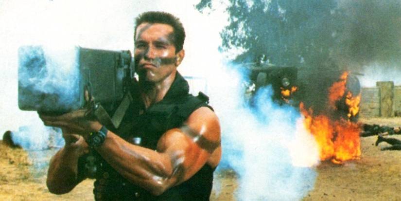 Arnold Schwarzenegger firing an RPG in Commando