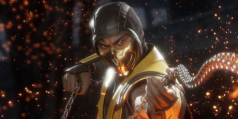 Scorpion launching a chain in Mortal Kombat