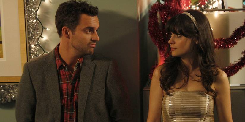 Nick and Jess looking at one another in a scene from New Girl.