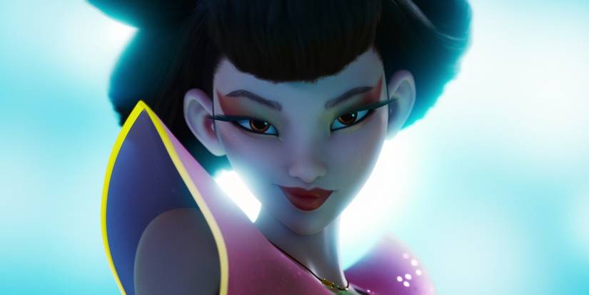 Goddess of the Moon Chang'e smugly looking into the camera in 'Over the Moon'