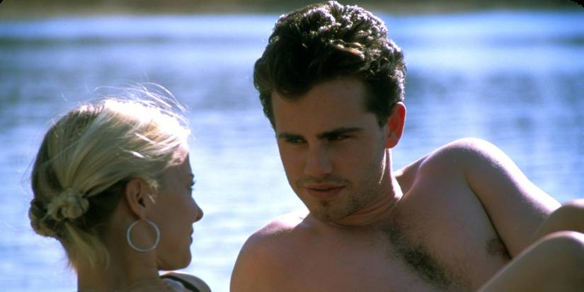 cabin fever, with jordan ladd and rider strong, chilling on the raft on the lake