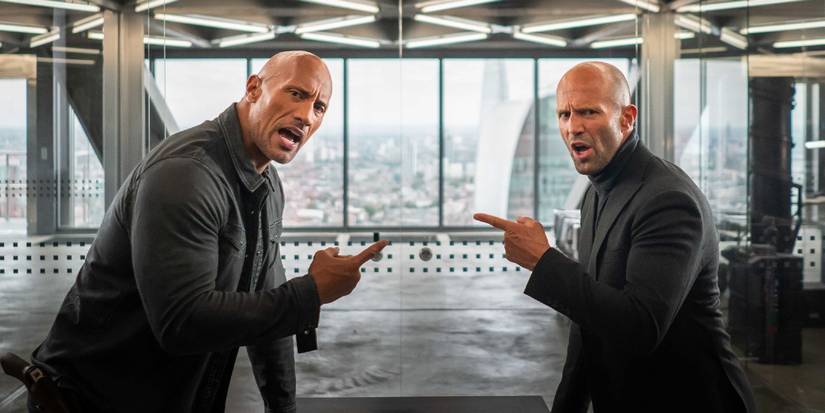 Dwayne Johnson and Jason Statham arguing in Hobbs & Shaw