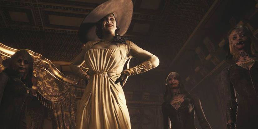 Lady Dimitrescu with her hands on her waist in Resident Evil Village