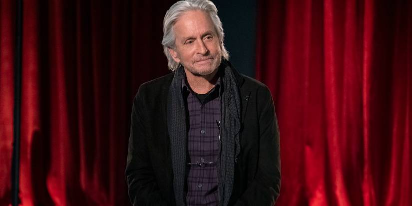 Michael Douglas on stage smiling in The Kominsky Method.