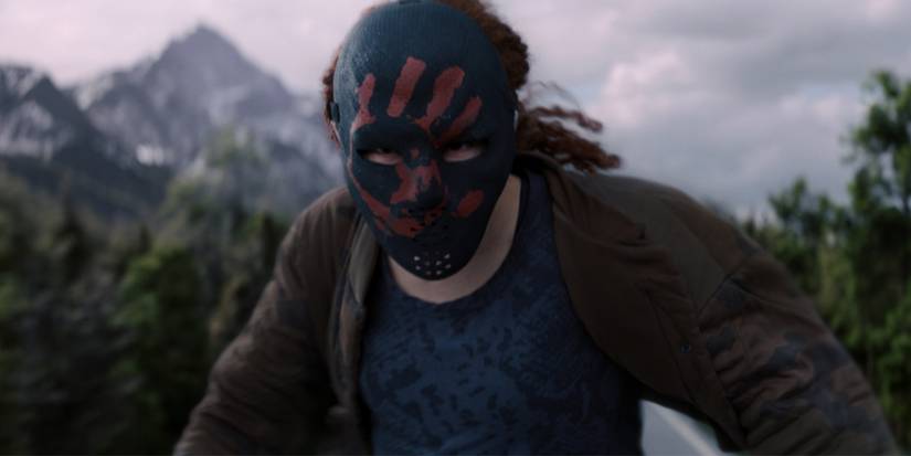 Karli Morgenthau atop a moving bus wearing a mask in The Falcon and the Winter Soldier