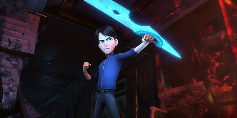A young man holding a blue sword in Trollhunters: Rise of the Titans. 