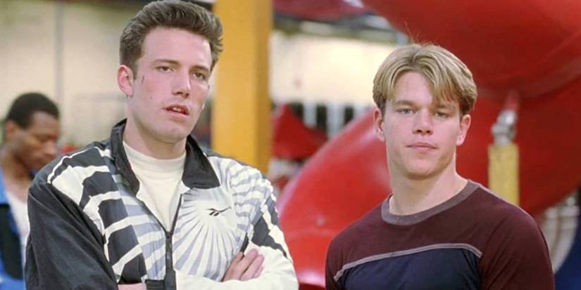 Ben Affleck as Chuckie Sullivan and Matt Damon as Will Hunting standing side by side in Good Will Hunting