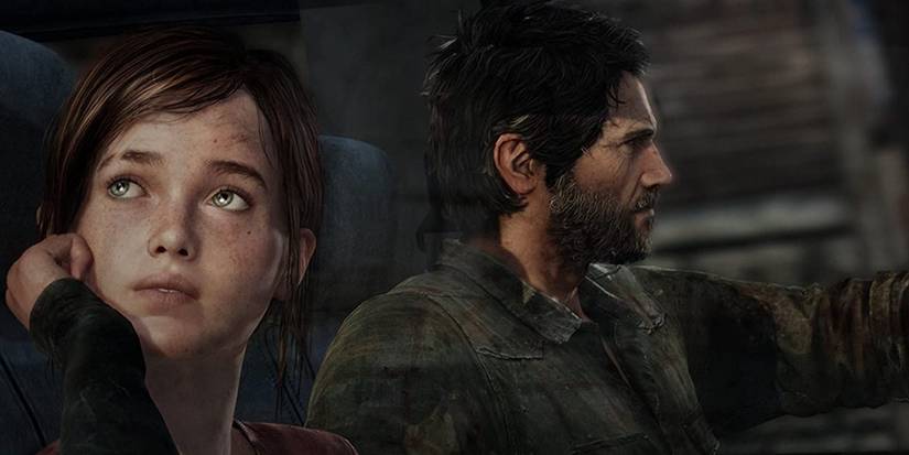 Joel and Ellie in a car in The Last of Us