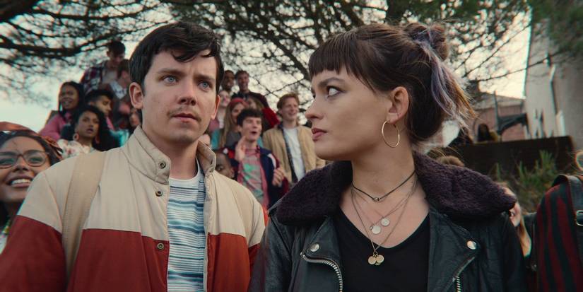 Maeve looking at Ottis in Sex Education Season 3. 
