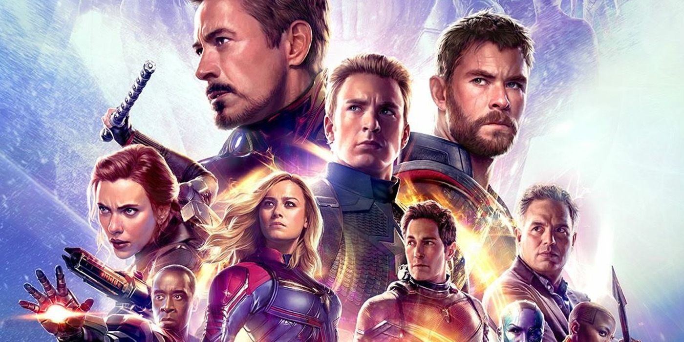 Scarlett Johansson, Don Cheadle, Robert Downey Jr., Chris Evans and cast in poster for Avengers: Endgame.