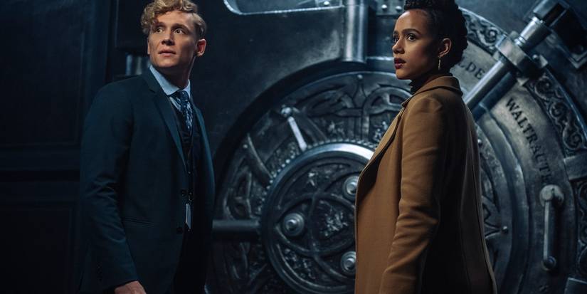 Matthias Schweighöfer and Nathalie Emmanuel in a vault in 'Army of Thieves'