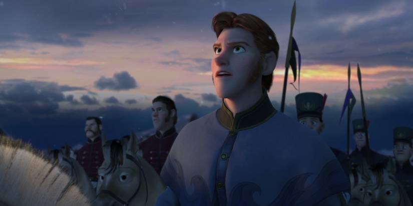 Hans and a group of men looking up in awe in Frozen