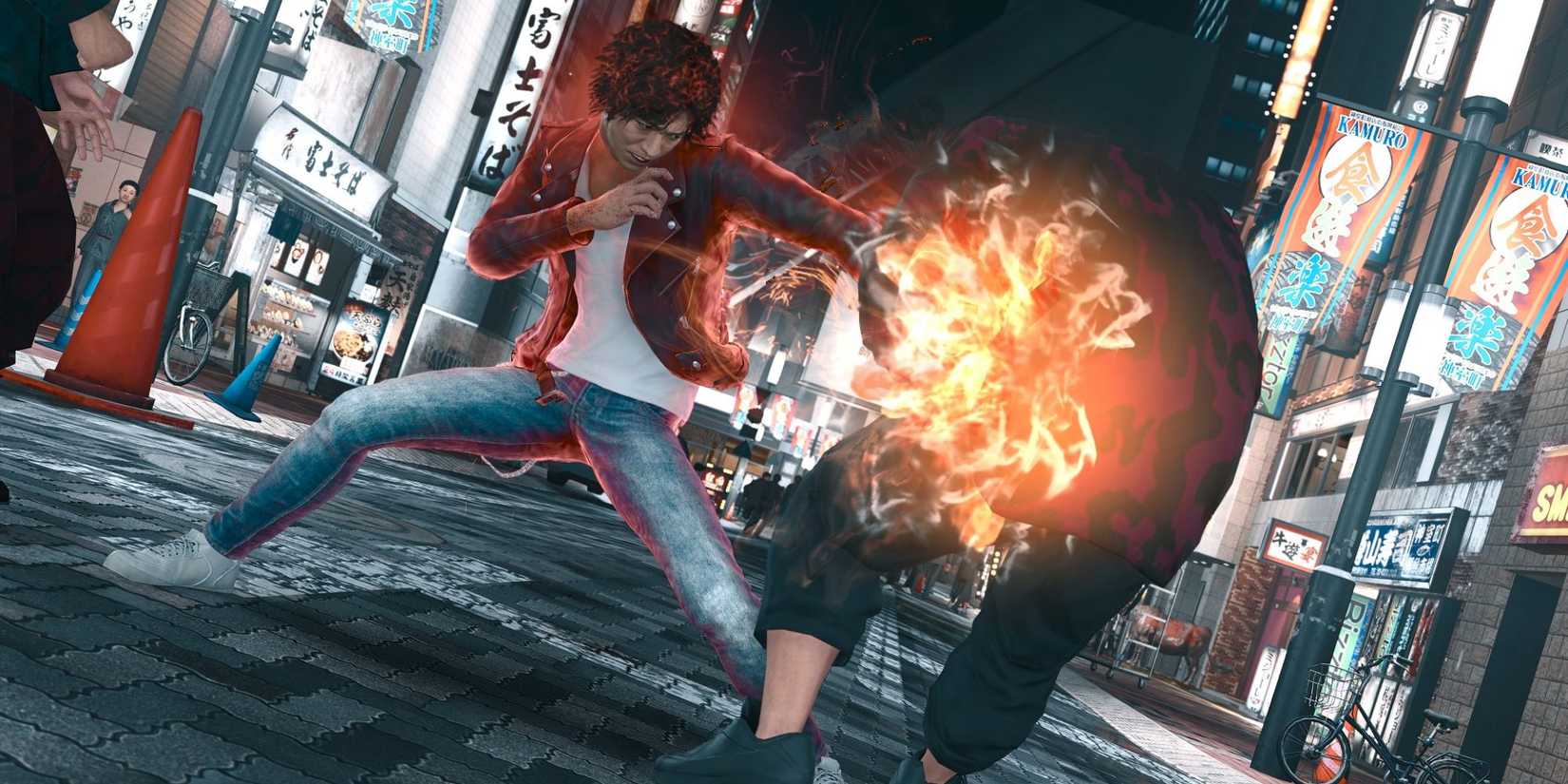Two characters fighting on the street in the game lost-judgment