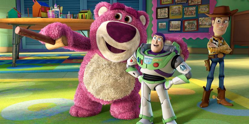 Lotso, Buzz and Woody at the Daycare Centre in Toy Story 3