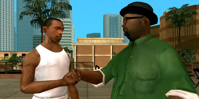 Grand Theft Auto's Carl 'CJ' Johnson dapping up with his friend Big Smoke in San Andreas