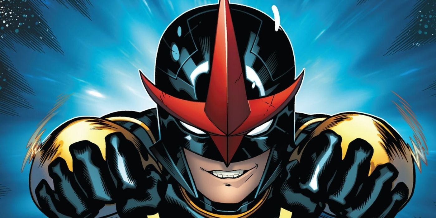 Nova flying through the air in Marvel Comics