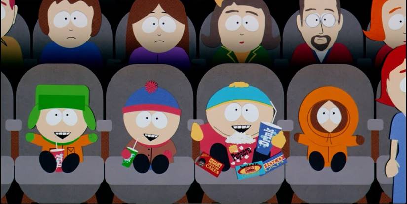 The South Park boys having a good time at the movies in South Park: Bigger, Longer, & Uncut.