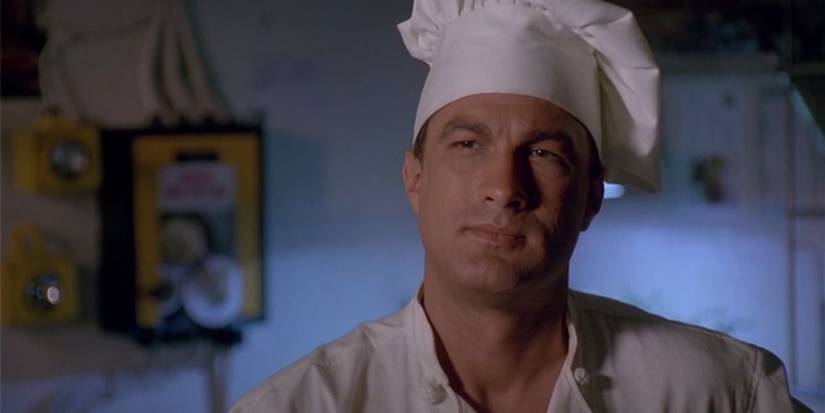 Steven Seagal with a chef's hat in Under Siege