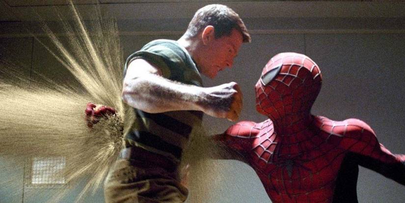 Spider-Man punching a hole through Sandman's chest in Spider-Man 3.