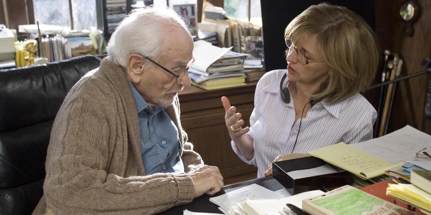 Eli Wallach and Nancy Meyers on set of The Holiday