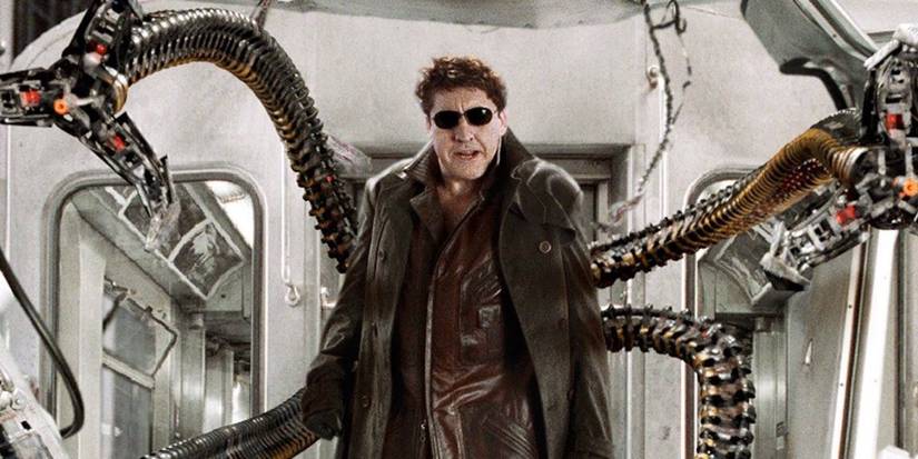 Doc Ock standing at a train in Spider-Man