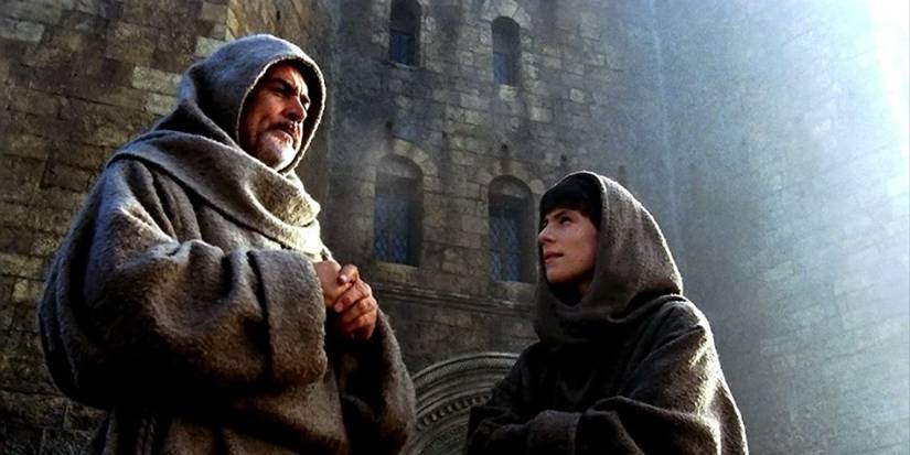 Sean Conner and Christian Slater as William of Baskerville and Adso of Melk talking in The name of the Rose (2)