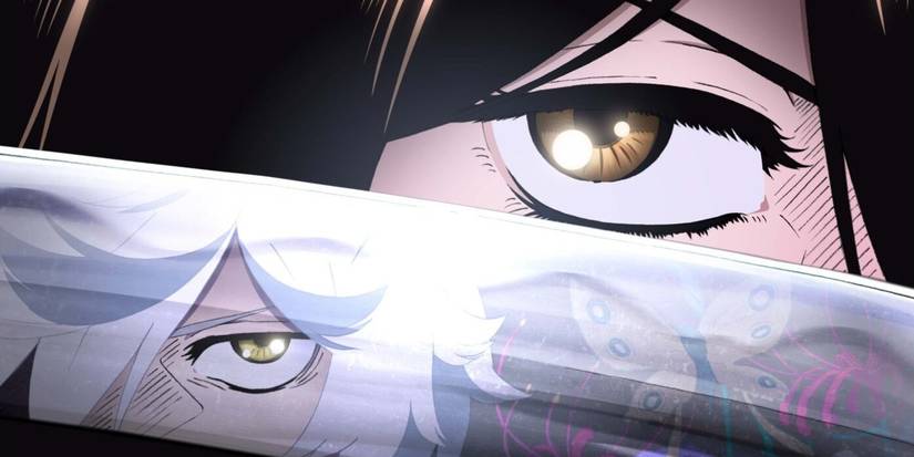 A warrior wields a katana with the reflection of another warrior in it in Hell's Paradise