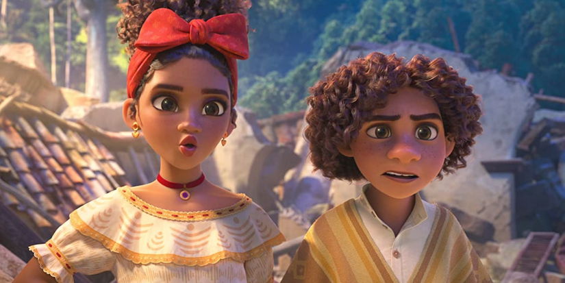 Adassa as Dolores and Rhenzy Feliz as Camilo in Encanto, in the song All Of You