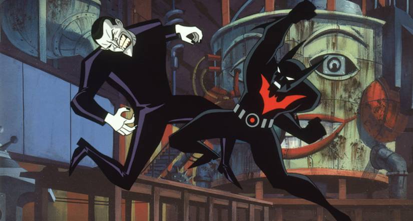 Batman punching the Joker in Batman Beyond
