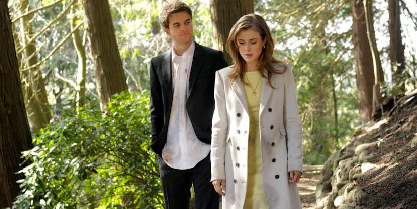 Nathaniel Buzolic and Melissa Roxburgh as David and Violet, walking through the forest in the Supernatural episode, Bloodlines