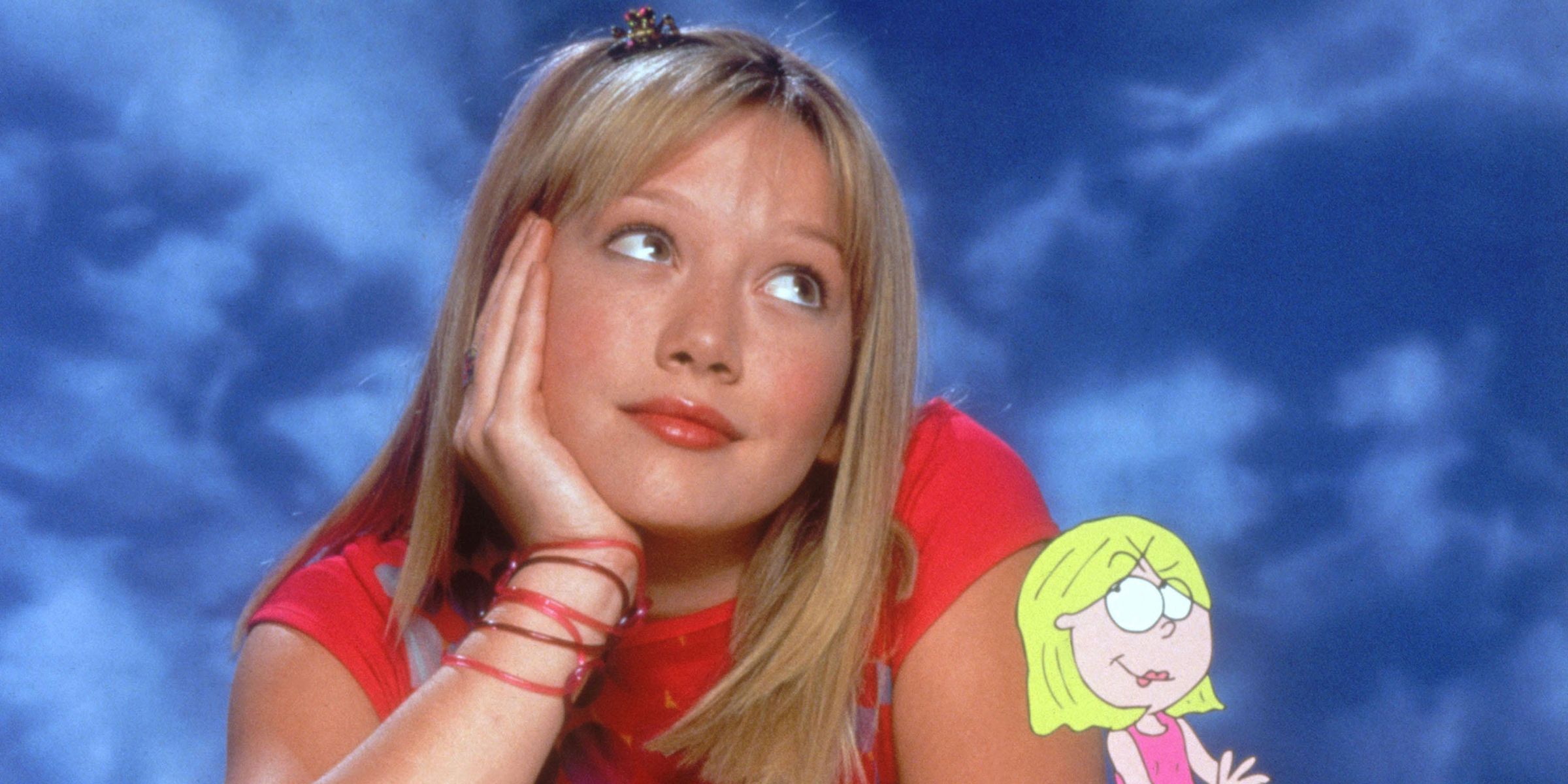 Hilary Duff as Lizzie McGuire with her animated mini-me