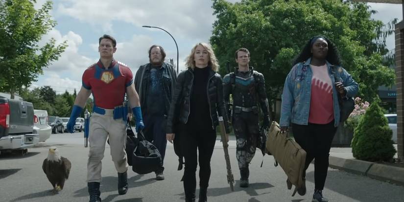 Peacemaker and his team strutting down the streets.