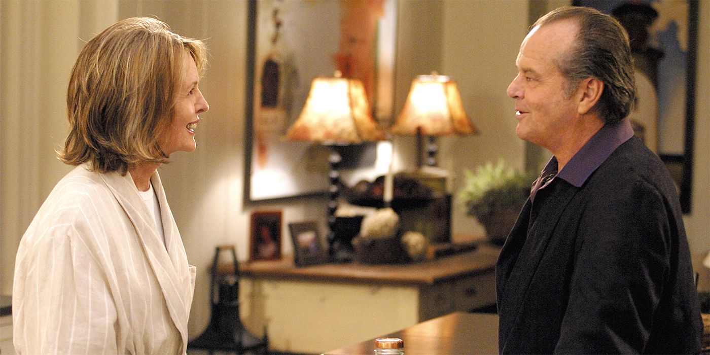 Erica Barry and Harry Sanborn talking in bathrobes in Something's Gotta Give