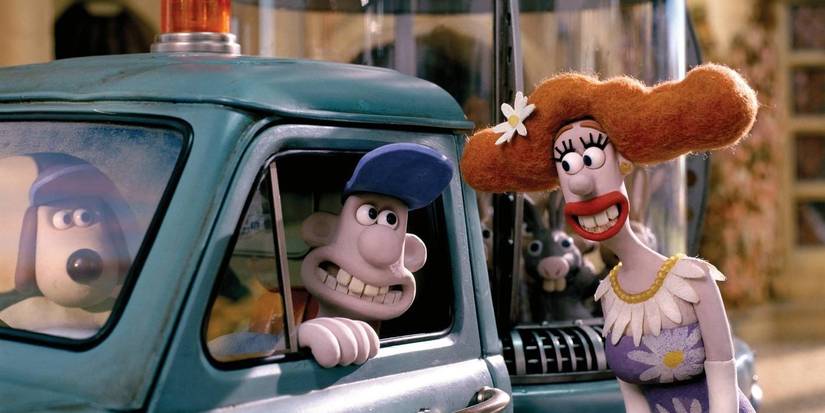 Wallace talking to a lady next to his car in Wallace & Gromit: The Curse of the Were-Rabbit.