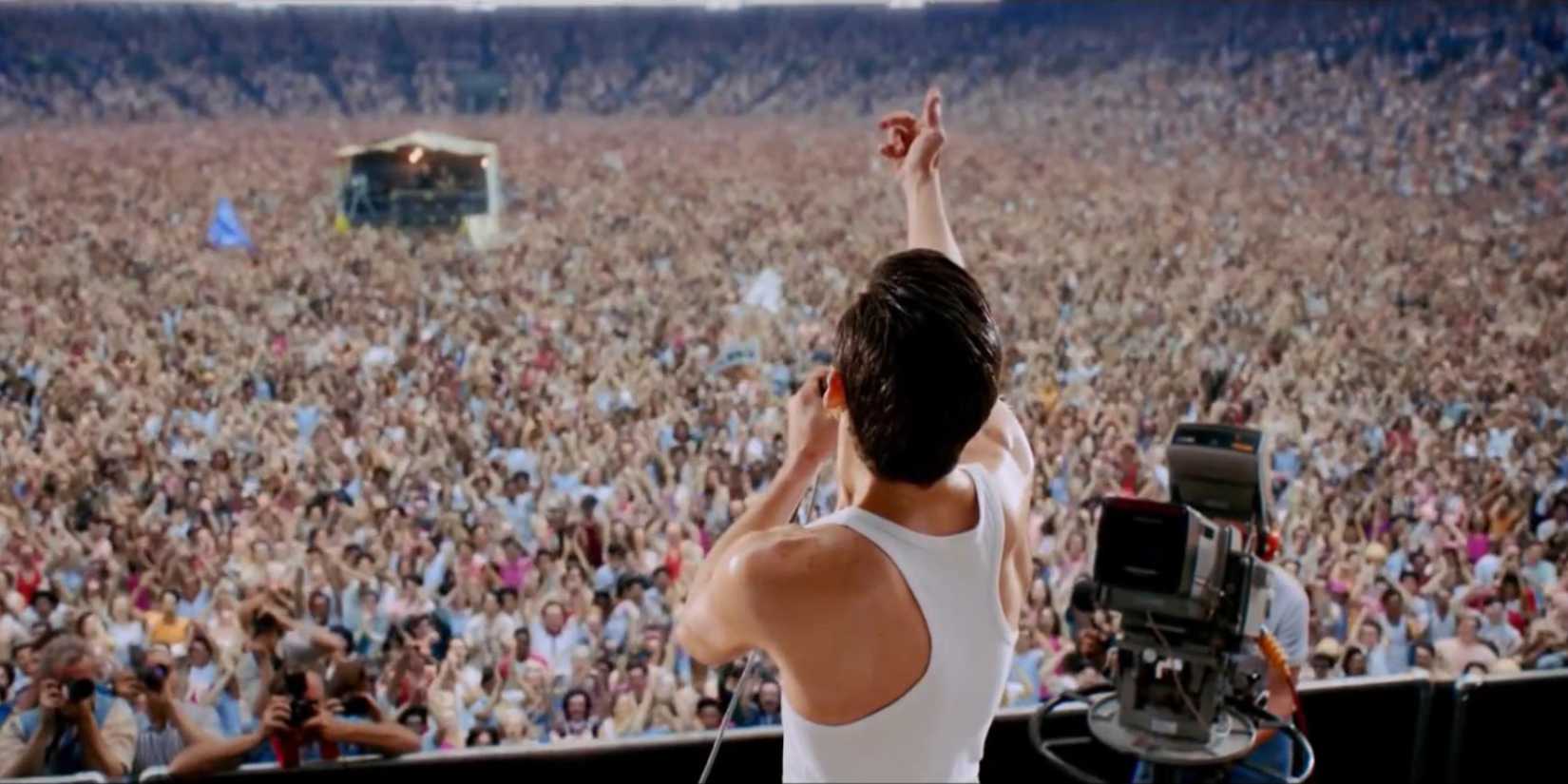 Rami Malek as Freddie Mercury in Bohemian Rhapsody.