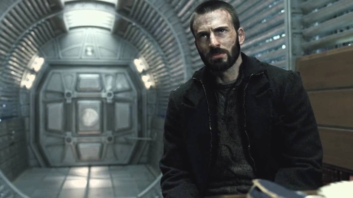 Chris Evans looking concerned in Snowpiercer