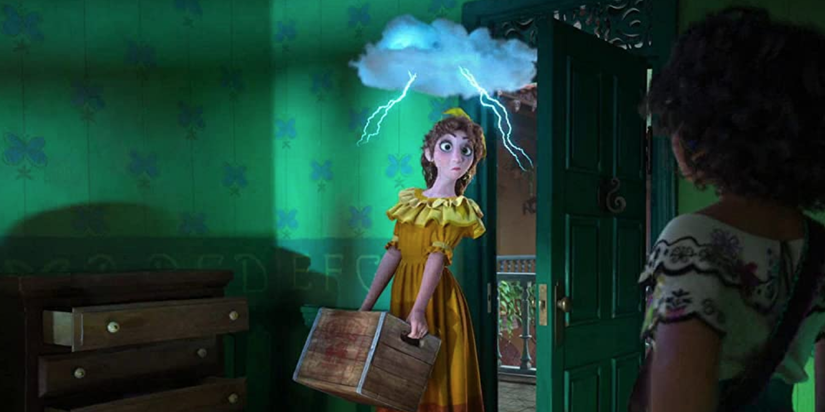 Carolina Gaitan as the voice of Aunt Pepa walking into Mirabel's room in Encanto