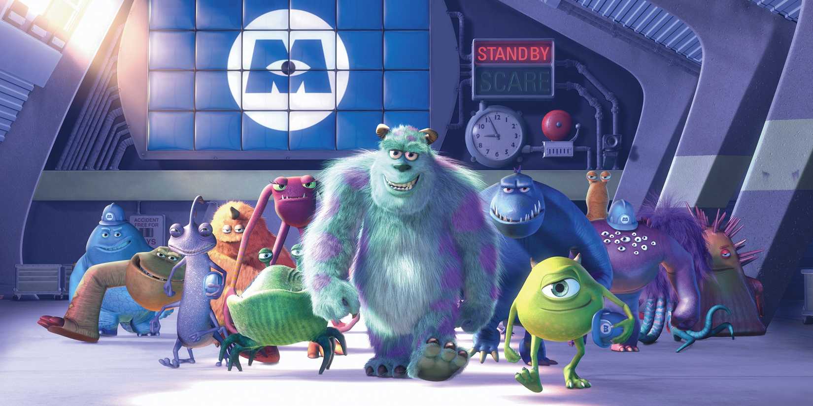 Monsters walking forwards in Monsters Inc