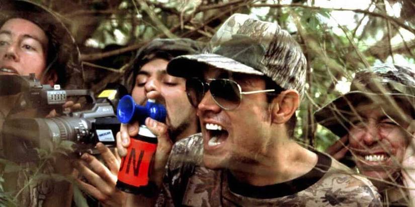 Johnny Knoxville yelling and blowing an airhorn in Jackass The Movie