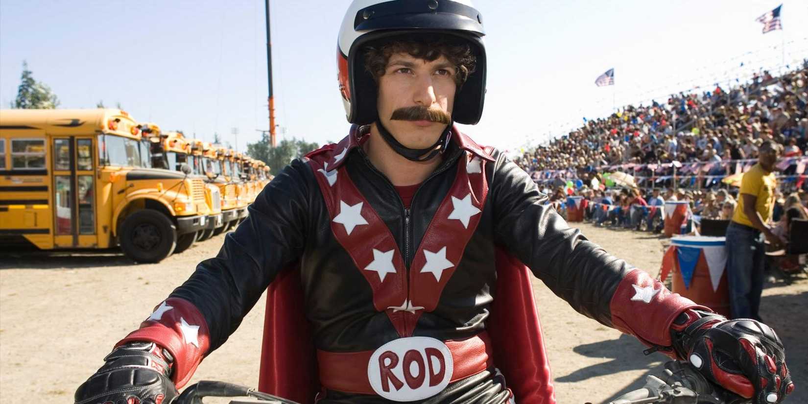 Rod Kimble, played by Andy Samberg, rides his bike in 'Hot Rod'.