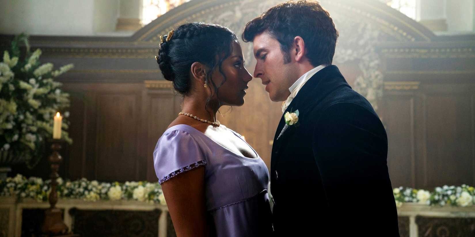 Kate and Anthony about to kiss in Bridgerton