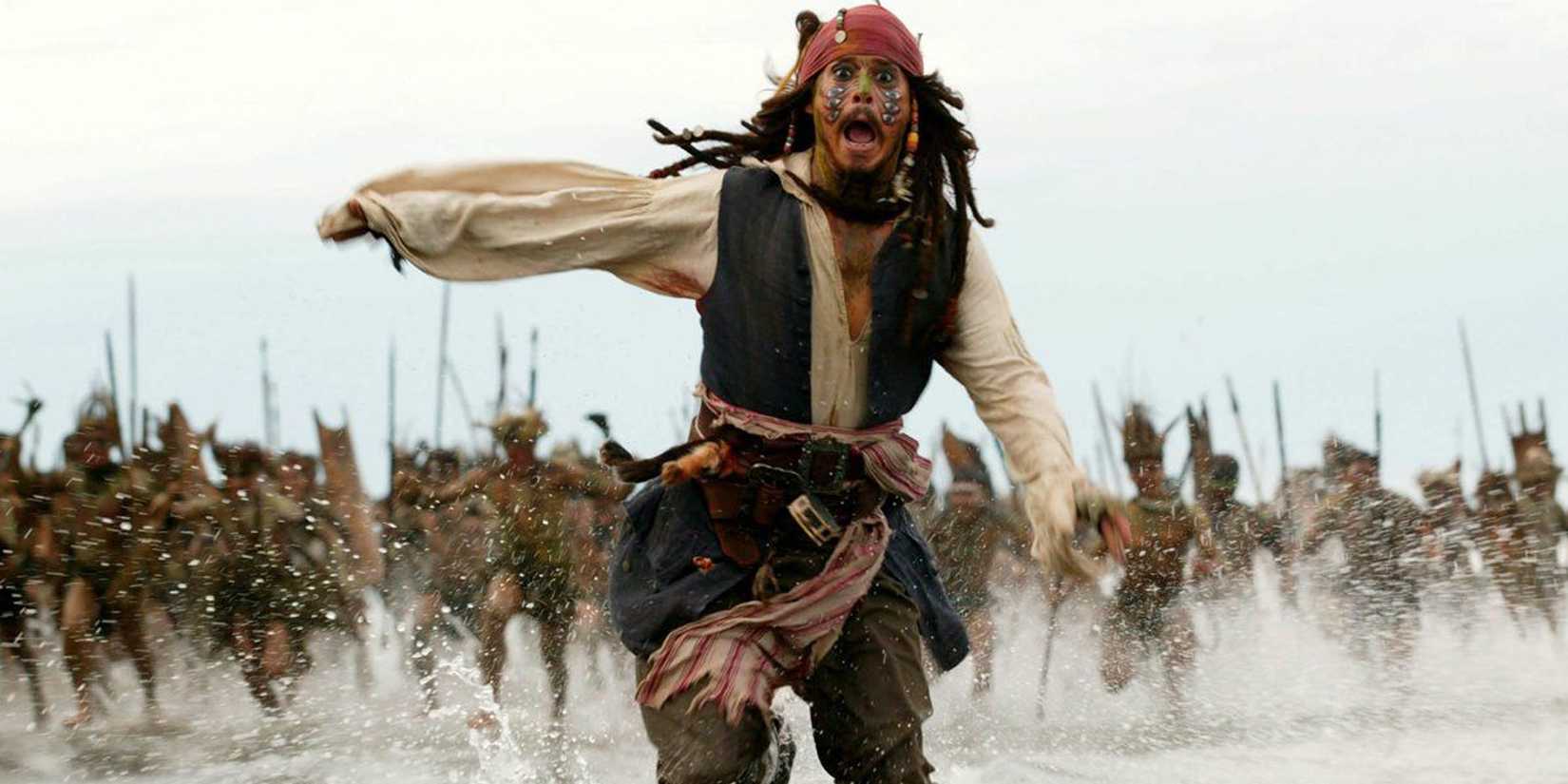 Jack Sparrow running in 'Pirates of the Caribbean: Dead Man's Chest'.