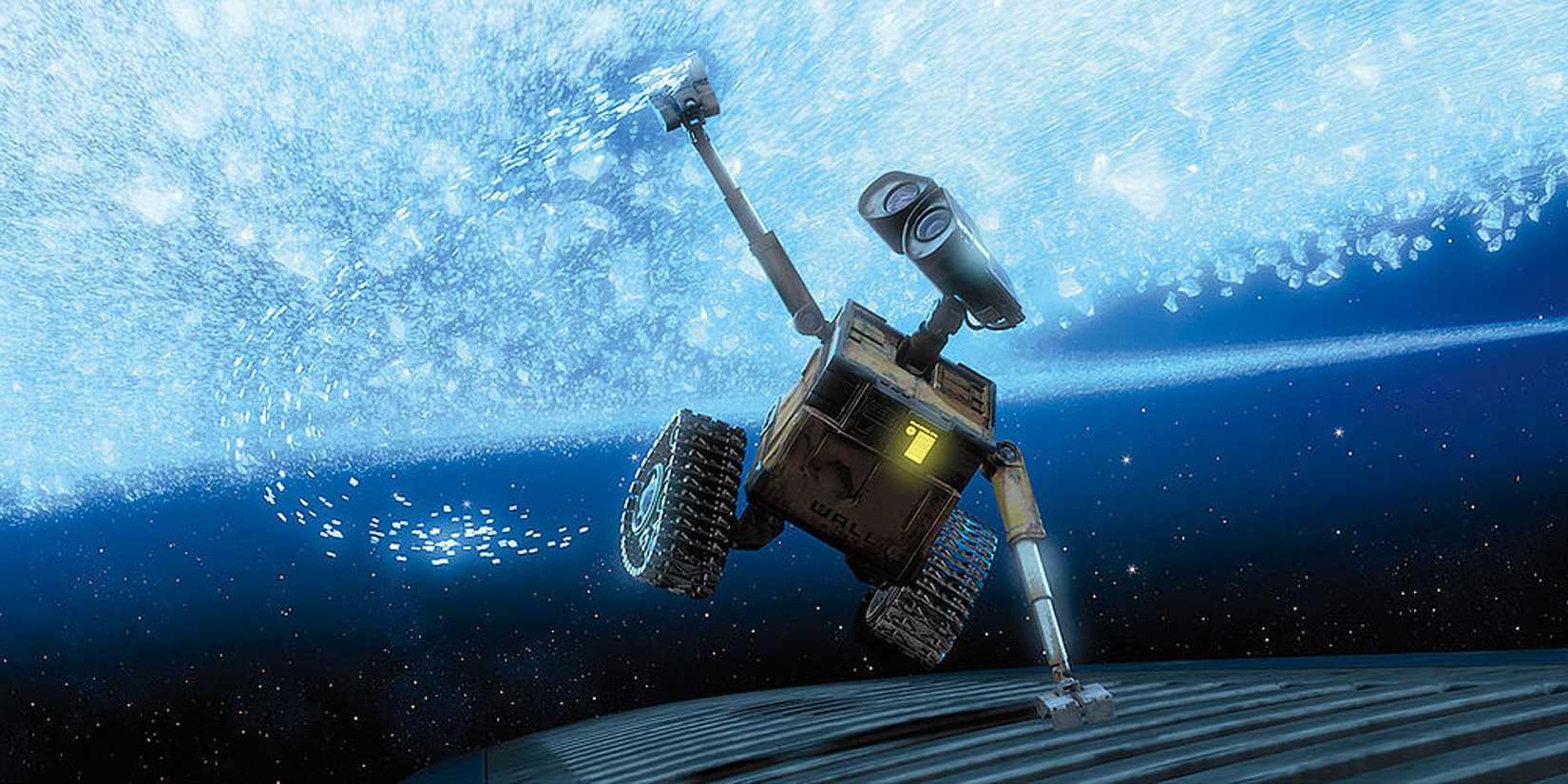 Wall-e skimming stardust while floating in space in the film Wall-E.