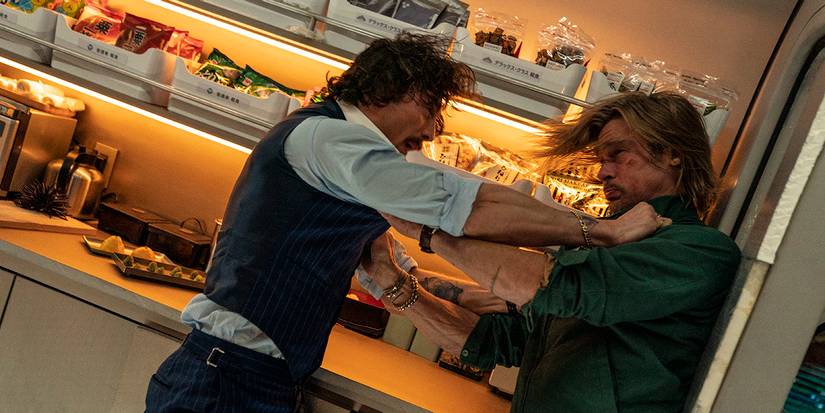 Aaron Taylor Johnson and Brad Pitt fighting in Bullet Train