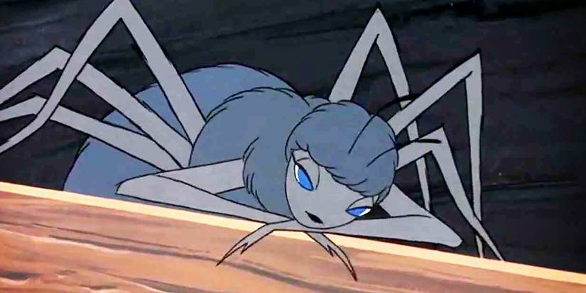 Charlotte the spider looking dreamily down in Charlotte's Web