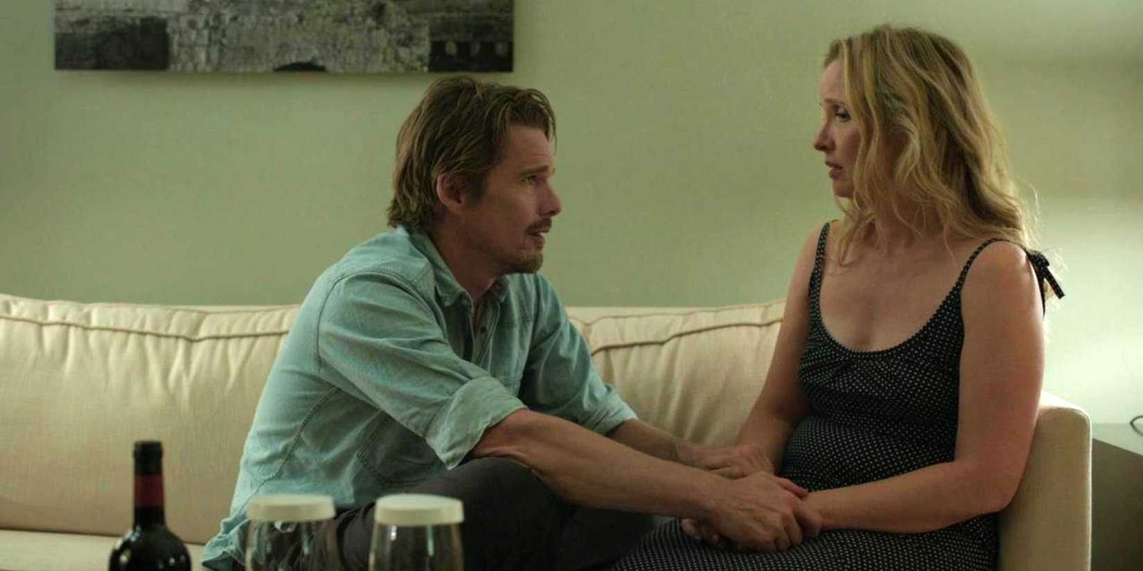 Jesse and Celine having a discussion in Before Midnight.