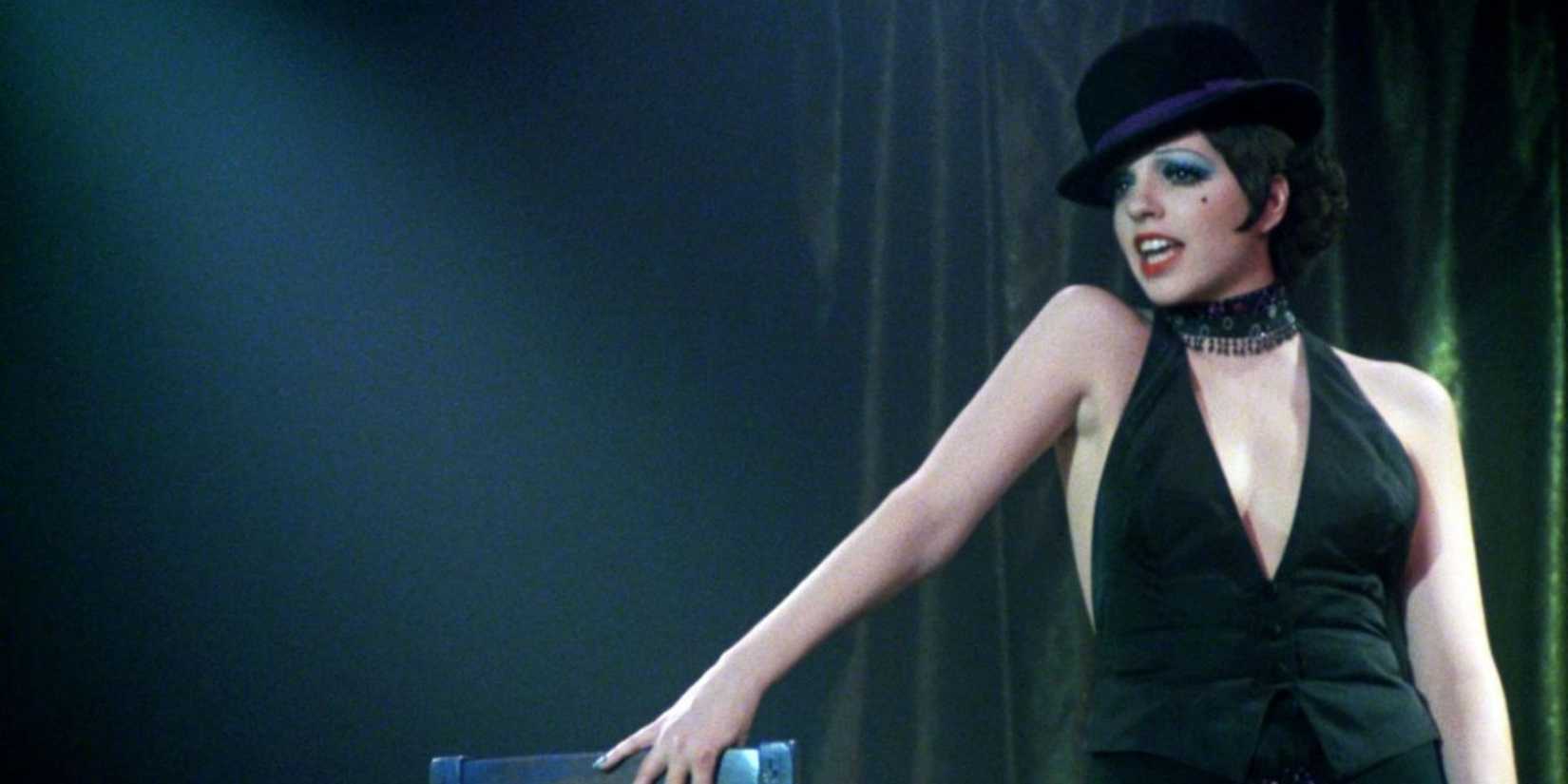 Liza Minelli as Sally Bowles performing on stage in Cabaret.
