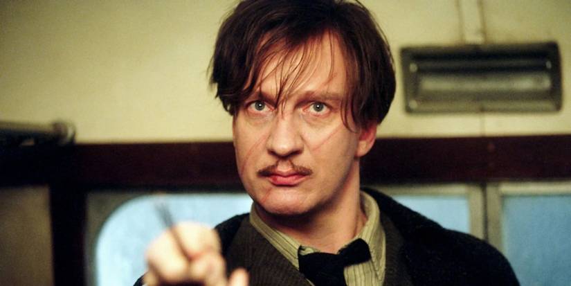Remus Lupin pointing his wand at something off-camera in Harry Potter and the Prisoner of Azkaban.
