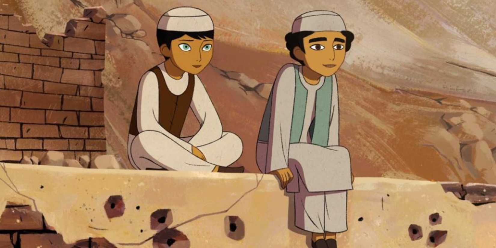 The Breadwinner two kids sitting on ledge