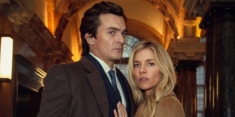 Sienna Miller holding onto Rupert Friend in Anatomy of a Scandal